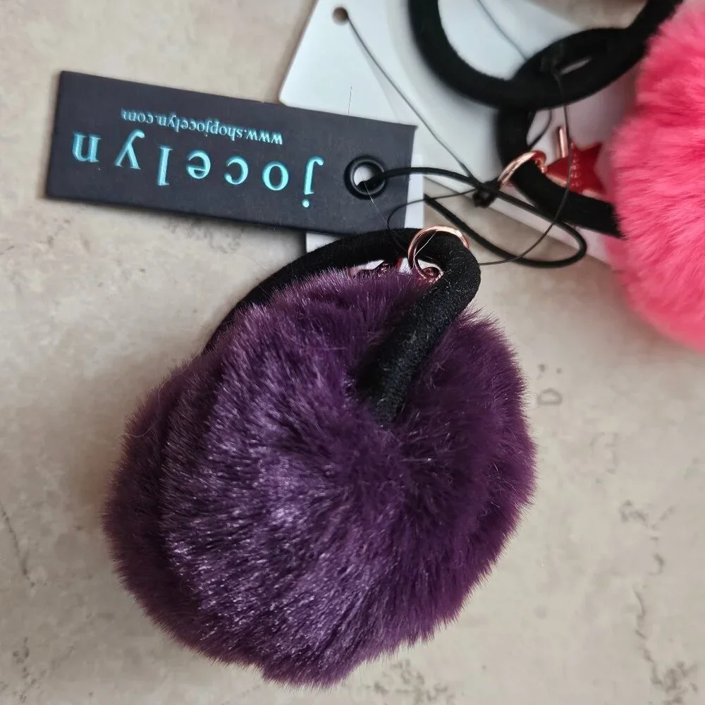 RARE SET 3 JOCELYN FAUX FUR PONYTAIL HOLDER HAIR TIE WRAP BAND ACCESSORY